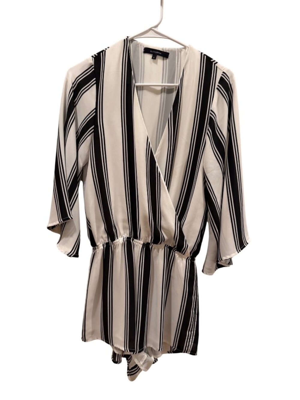 Olivaceous Black White Striped Romper Women’s Size Small Wrap V Neck Flowy Short